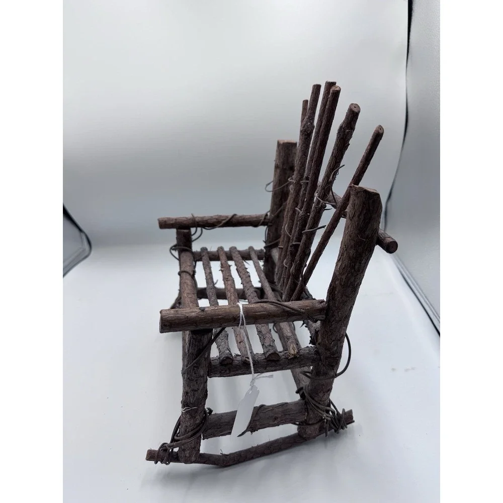 Vintage 12 In H Miniature Hand Made Rustic Wooden Twig Folk Art Rocking Chair
